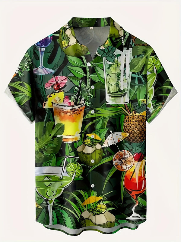 Tropical Paradise Cocktail Party Short Sleeve Hawaiian Shirt  Front