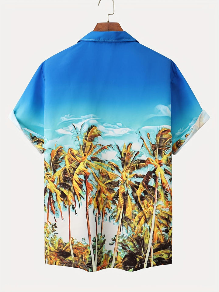 Tropical Paradise Coconut Palm Tree Short Sleeve Hawaiian Shirt  Back