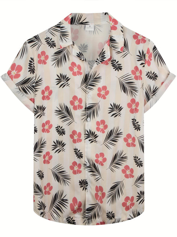 Tropical Paradise Floral Print Short Sleeve Hawaiian Shirt  Front