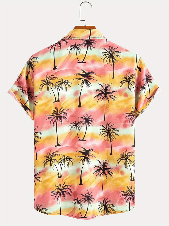 Tropical Sunset Palm Tree Silhouette Short Sleeve Hawaiian Shirt  Back