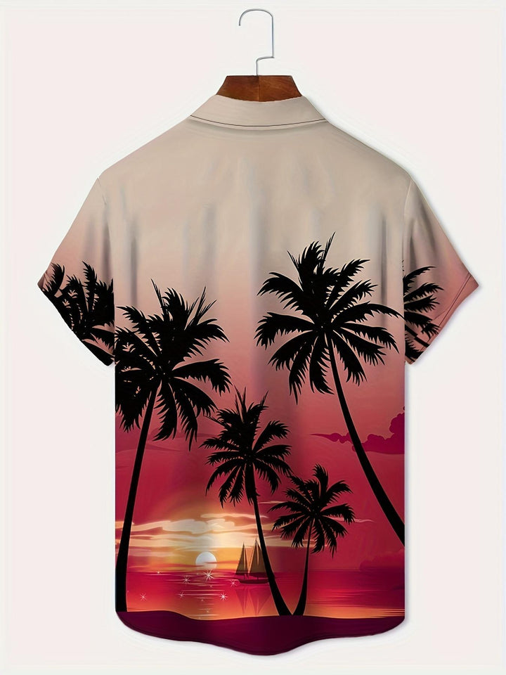 Tropical Sunset with Palm Trees Short Sleeve Hawaiian Shirt  Back