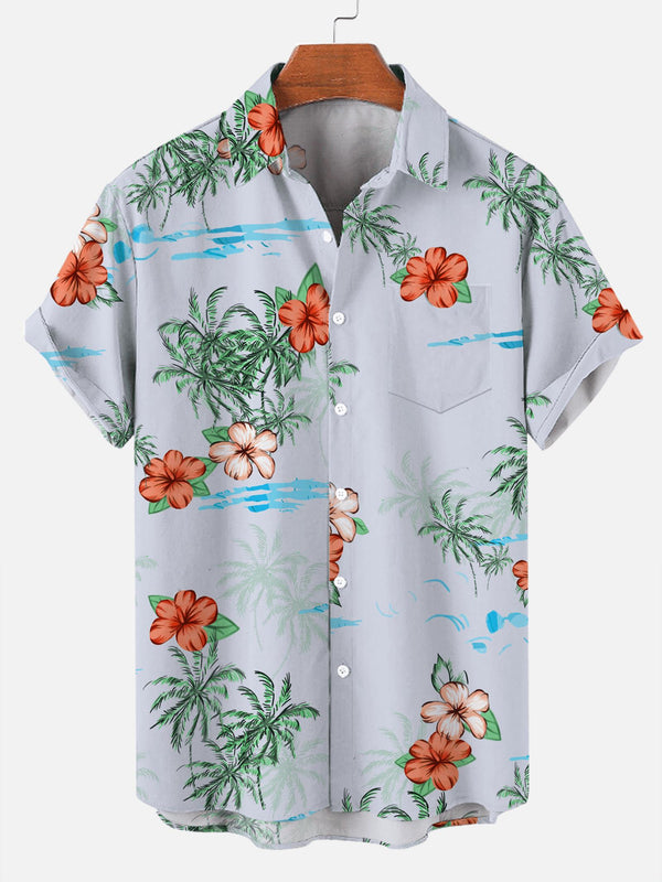 Emerald Tropical Print Hawaiian Short Sleeve Shirt  Front