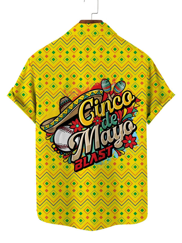 Vibrant Cinco de Mayo Geometric Hawaiian Short Sleeve Shirt Back