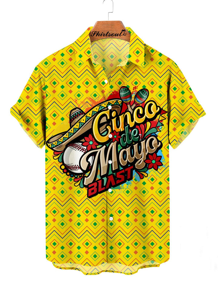 Vibrant Cinco de Mayo Geometric Hawaiian Short Sleeve Shirt Front