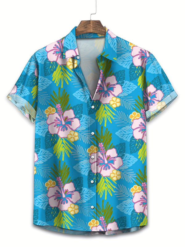 Vibrant Hibiscus Paradise Short Sleeve Hawaiian Shirt  Front