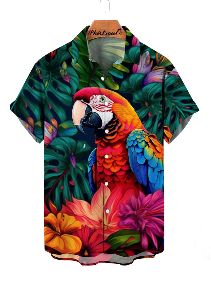 Vibrant Parrot Hawaiian Short Sleeve Shirt Front