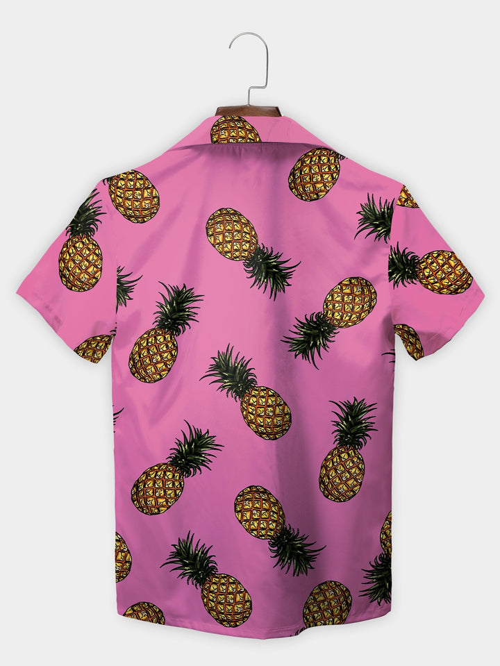 Vibrant Pink Pineapple Party Explorer Short Sleeve Hawaiian Shirt  Back