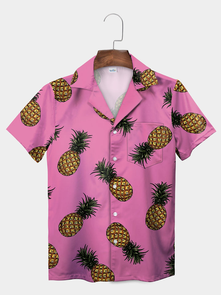 Vibrant Pink Pineapple Party Explorer Short Sleeve Hawaiian Shirt  Front