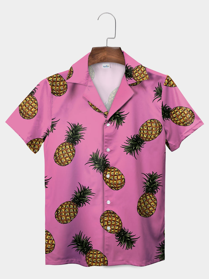 Vibrant Pink Pineapple Party Explorer Short Sleeve Hawaiian Shirt  Pocket