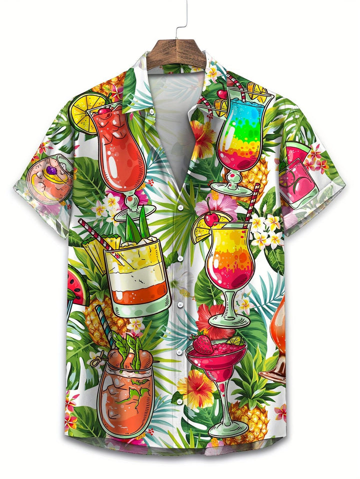 Vibrant Tropical Cocktail Paradise Short Sleeve Hawaiian Shirt  Back