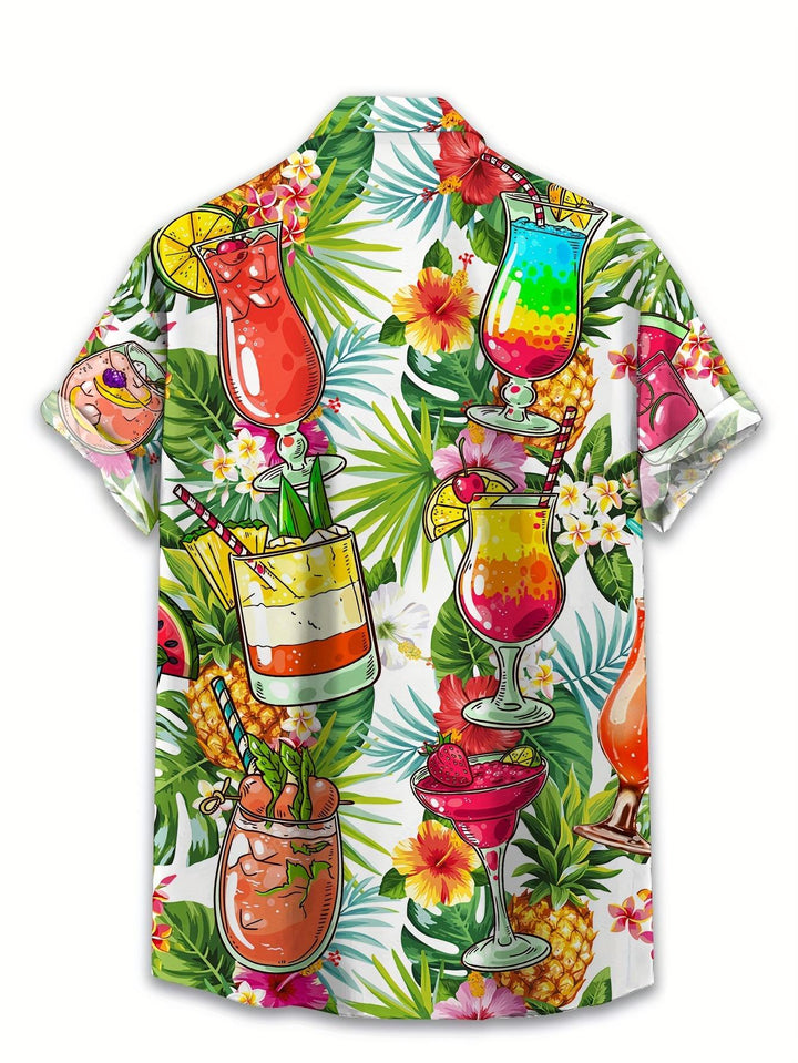 Vibrant Tropical Cocktail Paradise Short Sleeve Hawaiian Shirt  Front