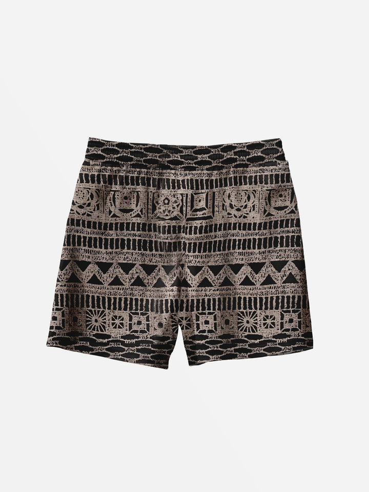 Brown Warm Khaki Geometric Beach Shorts  Back