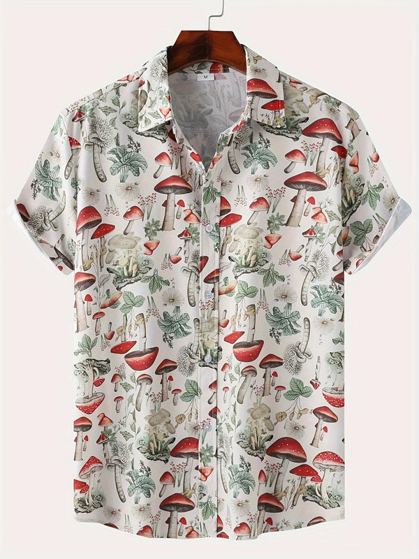 Whimsical Mushroom Foray Short Sleeve Hawaiian Shirt  Front