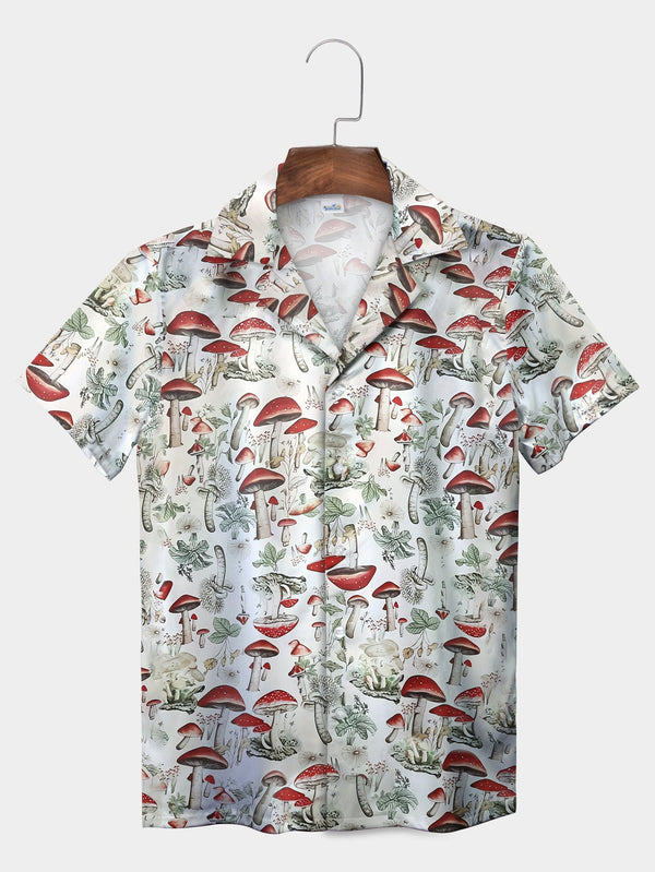 White Whimsical Mushroom Foray Hawaiian Shirt