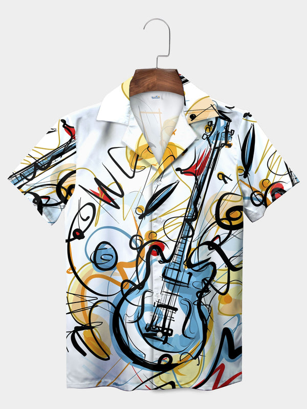 White Abstract Guitar Music Notes Hawaiian Shirt