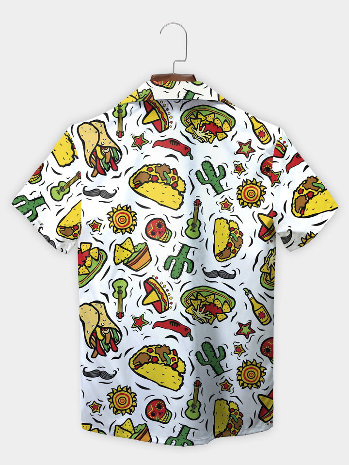 White Mexican Taco Fiesta Cactus Short Sleeve Hawaiian Shirt  Back