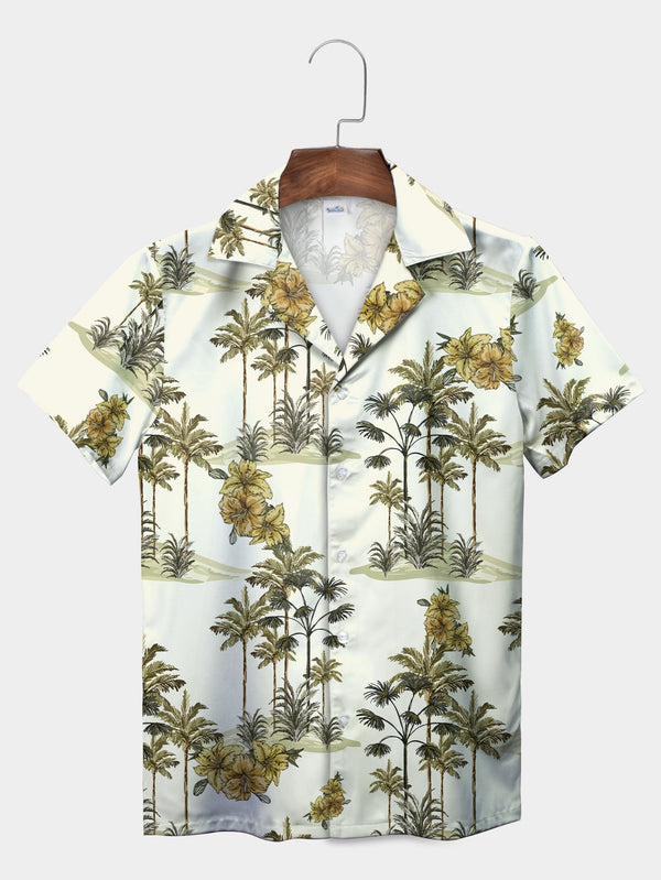 White Palm Tree Floral Hawaiian Shirt