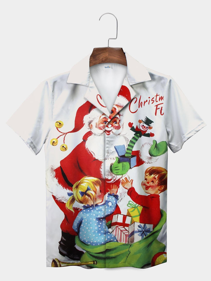 White Santa Claus Kids Gift Fun Holiday Short Sleeve Aloha Shirt  Front