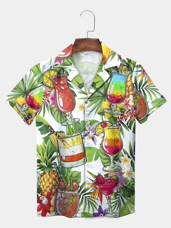 White Vibrant Tropical Cocktail Paradise Hawaiian Shirt