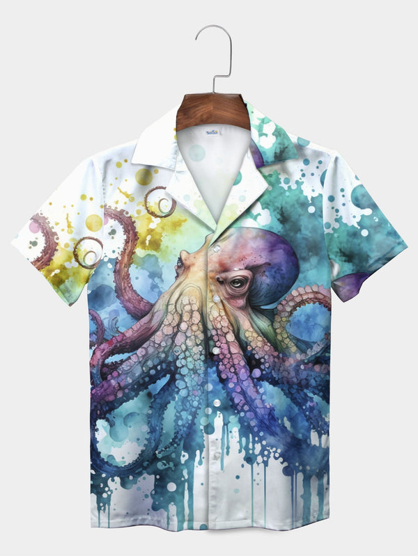 White Watercolor Octopus Tentacles Embrace Hawaiian Shirt