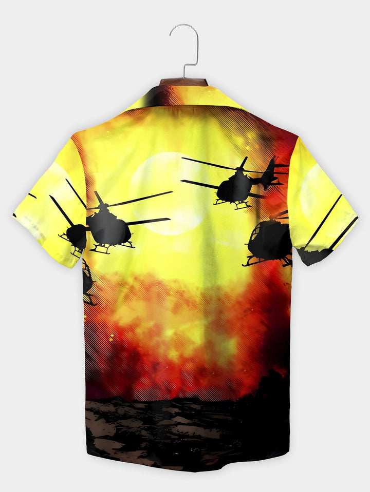 Yellow Alien Bigfoot Encounter Sunset Short Sleeve Hawaiian Shirt  Back