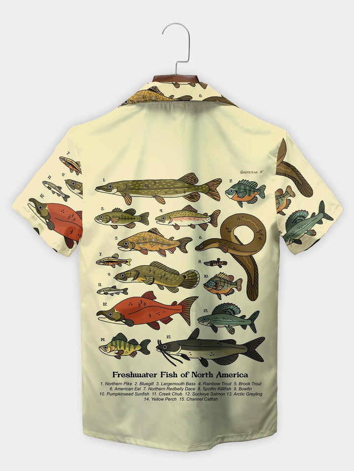 Yellow Freshwater Fish North America Species Short Sleeve Aloha Shirt  Back