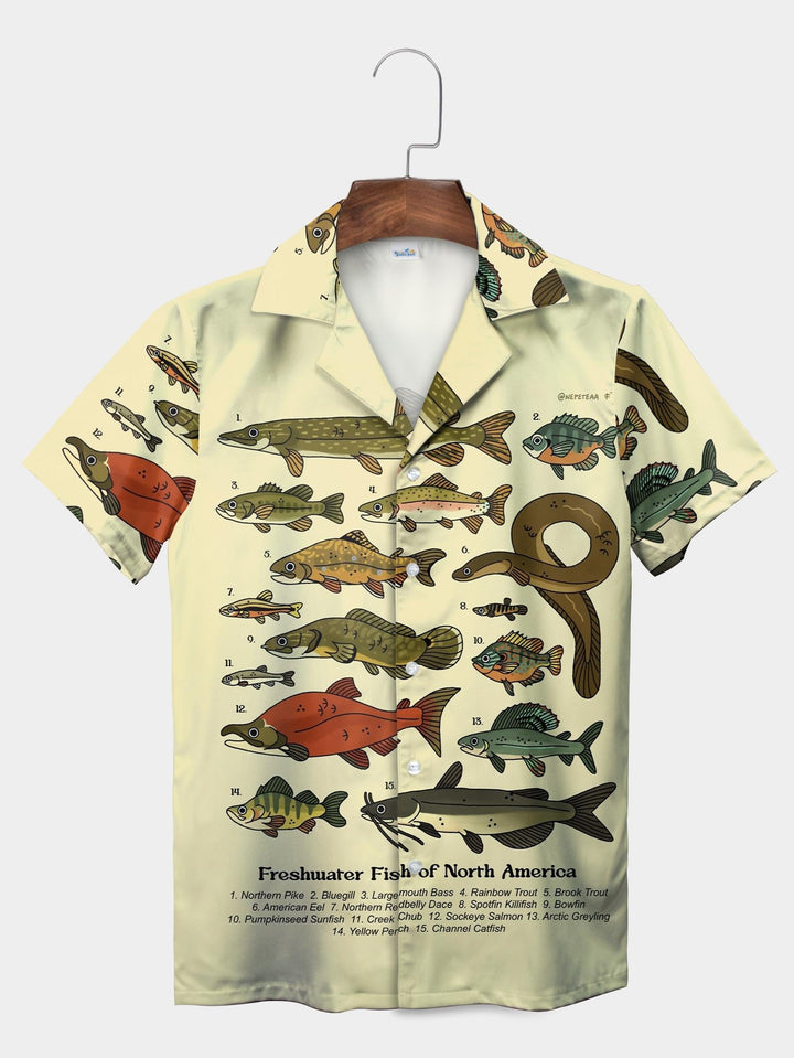 Yellow Freshwater Fish North America Species Short Sleeve Aloha Shirt  Front