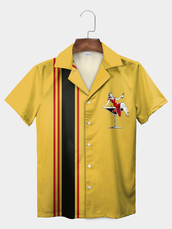 Yellow Retro Martini Girl Hawaiian Shirt